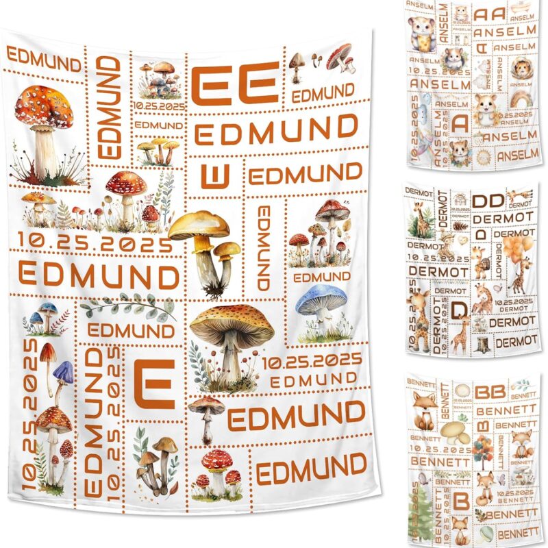 Funny Mushroom Custom Baby Blanket - Personalized Mushroom Gifts with Name Information - Mushrooms Lovers Flannel Throws Decor for Boys Girls Toddler Newborn - 60X80 Inch for Adult