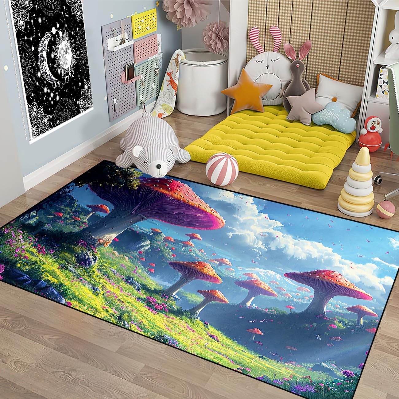 81zLKbpXlsL._AC_SL1300_.jpg Mushroom Rug - Mushroom Rugs for Bedroom, Mushroom Area Rug for Girls Room Mushroom Rugs for Living Room Classroom Dining Room Home Decor Large Polyester Floor Mats Entryway Rug, 4.5x6 Feet - Image 4