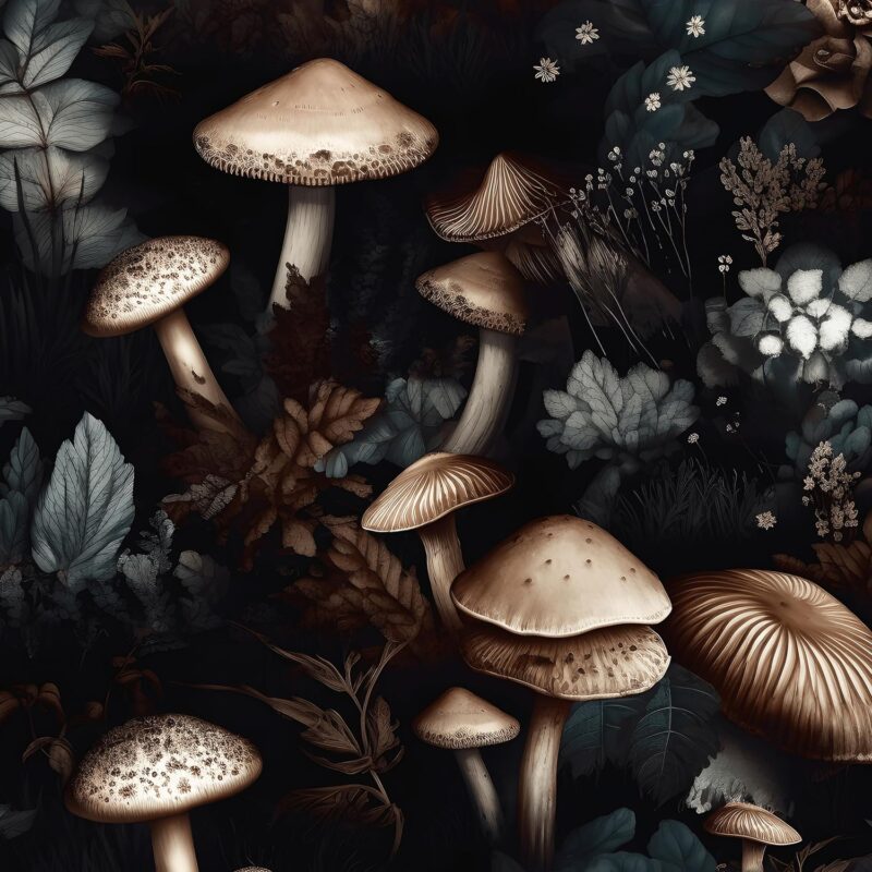 Laaste Boho Mushroom Wallpaper Peel and Stick Vintage Floral Contact Paper 17.5In x 393.7In Vinyl Self-Adhesive Waterproof Dark Botanical Floral Wall Paper for Room Walls Cabinet Decor