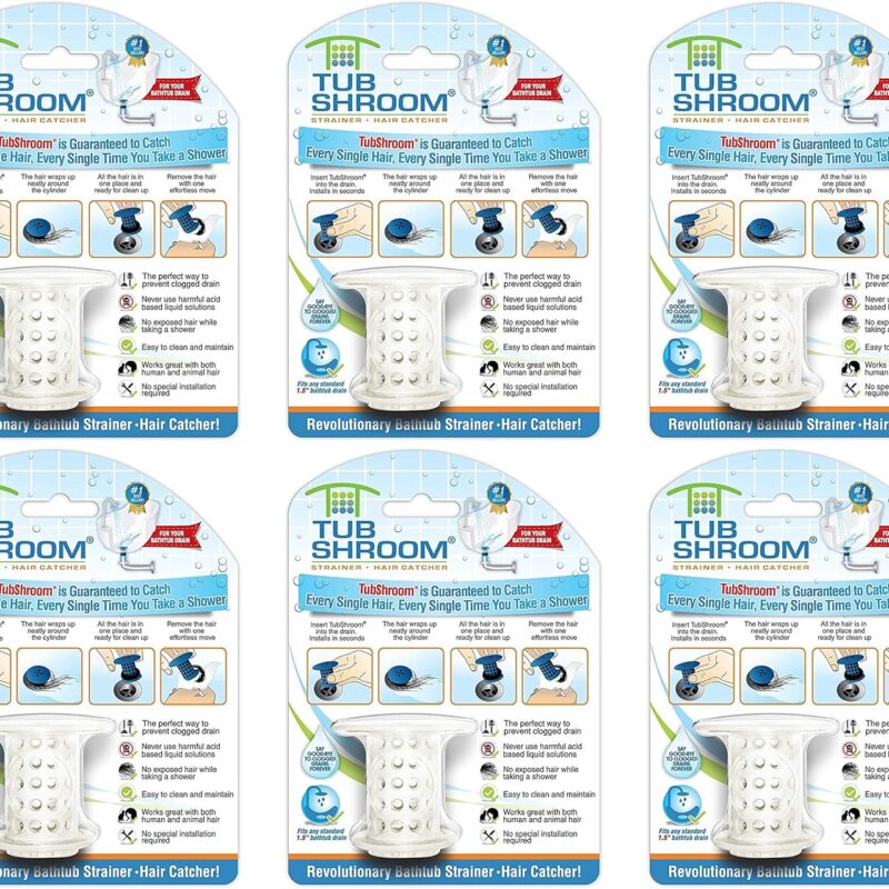 TubShroom TSWHT454 the Revolutionary Tub Drain Protector Hair Catcher/Strainer/Snare, White, 6 Pack