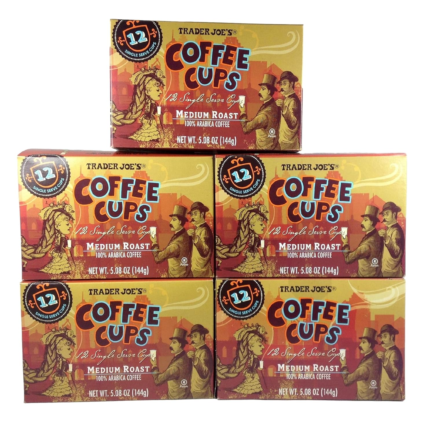 91CccRmYfBL._SL1500_.jpg Trader Joe's Coffee Cups - Single Serve - Medium Roast Arabica Coffee - Pack of 5, dark brown