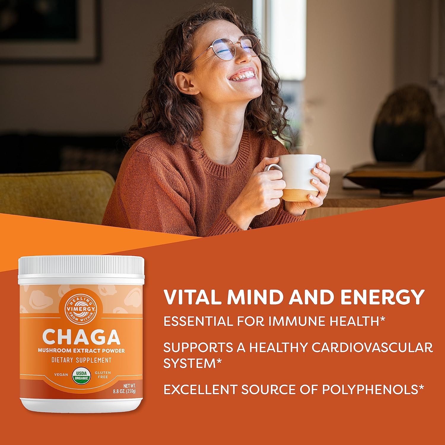 91EtOOPhKWL._AC_SL1500_.jpg Vimergy USDA Organic Wild Chaga Mushroom Extract Powder, 166 Servings – Ideal in Chaga Tea, Coffee, Smoothies – Cardiovascular Support - Kosher, Vegan, No Gluten, Paleo - Pure Chaga, No Fillers (250g) - Image 2