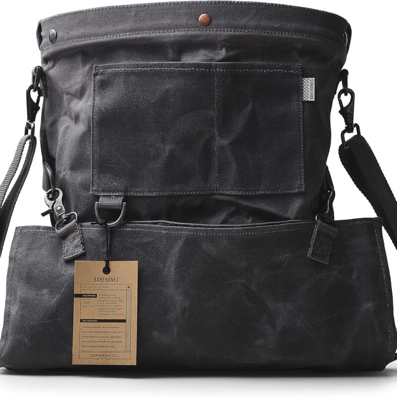 Barebones Harvesting and Gathering Bag - Foraging, Harvest and Fruit Picking Bag with Convertible Straps - Water-Resistant Waxed Canvas Gardening Tool Bag (Slate Gray)