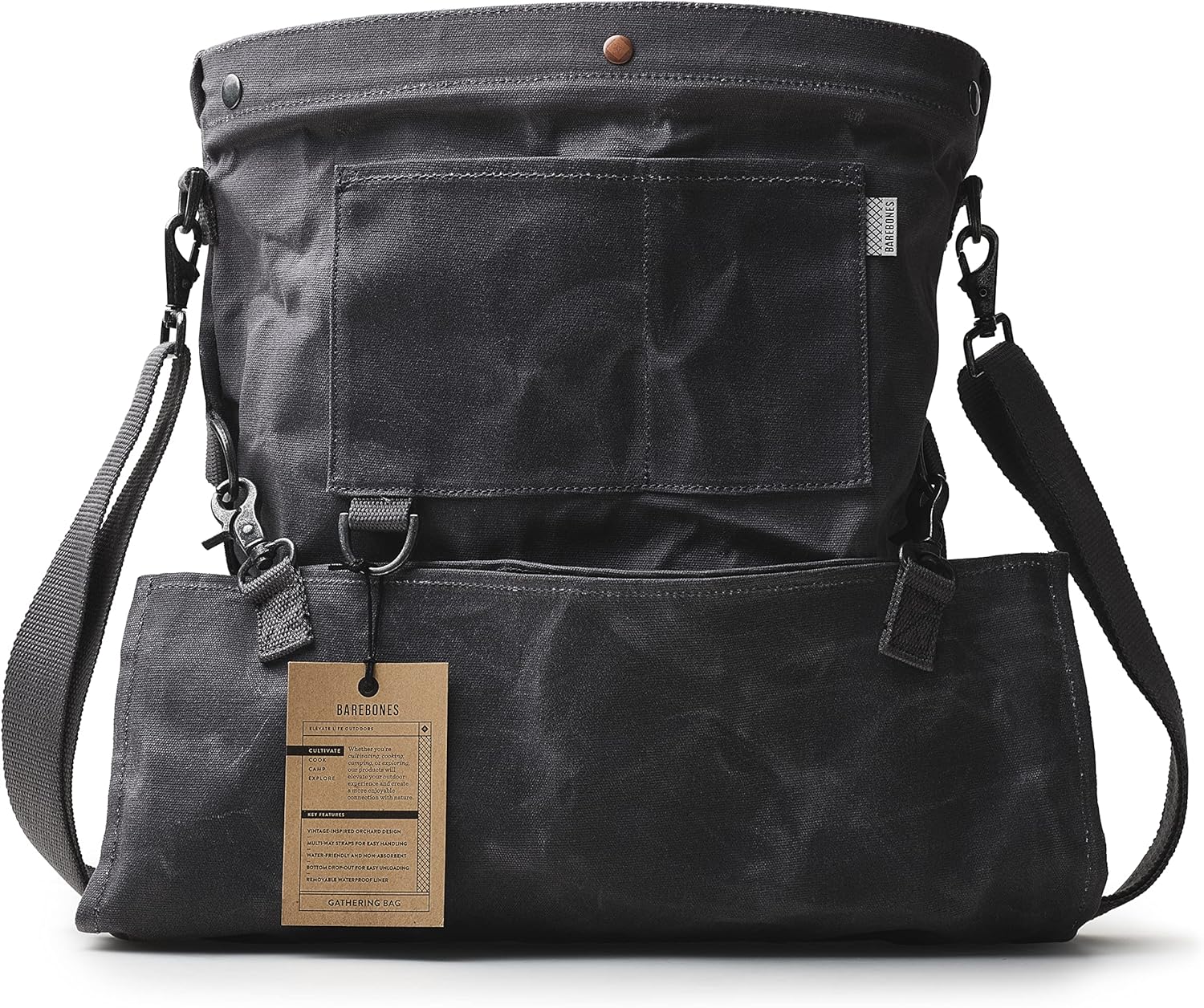 91G0THD39YL._AC_SL1500_.jpg Barebones Harvesting and Gathering Bag - Foraging, Harvest and Fruit Picking Bag with Convertible Straps - Water-Resistant Waxed Canvas Gardening Tool Bag (Slate Gray)