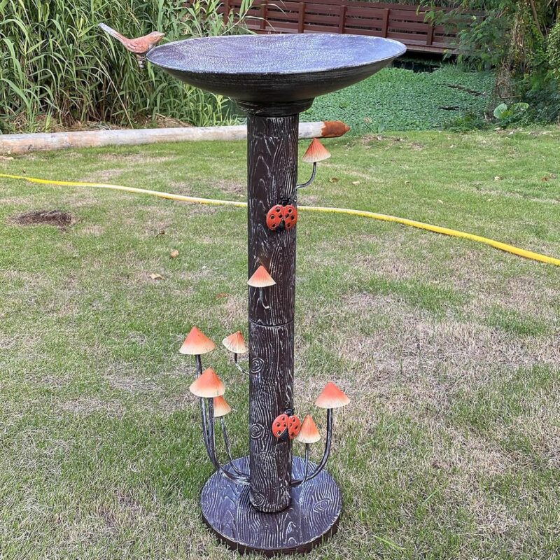 38" H×18" W Large Bird Baths for Outdoors,Cylindrical Base Metal Bird Bath,Vintage Bird Bath Bowl, Bird Feeder Seed Tray Garden Lawn Yard Decor