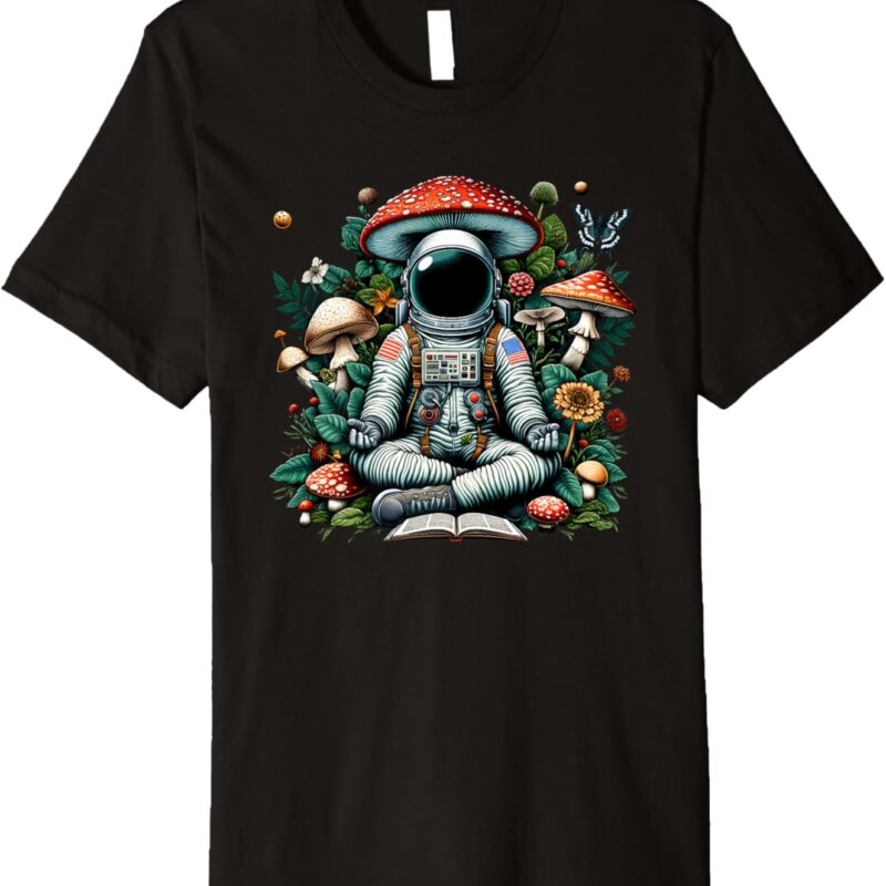 Cottagecore Astronaut Frog Mushroom, Vintage Aesthetic Space Premium T-Shirt