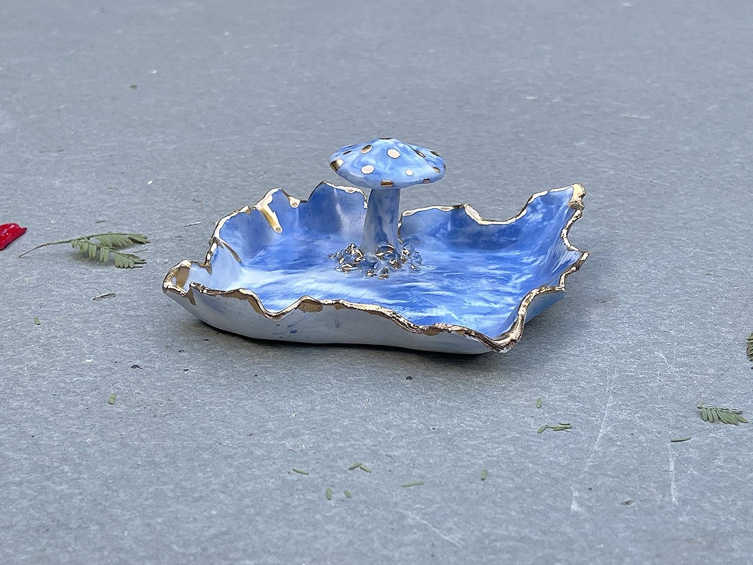 91duBnoaZDL._SL1500_.jpg Ceramic White Blue Gold Marbled Mushroom Ring Holder, Handmade Jewelry Dish, One of a Kind Gift for Mom, Bride, Sister, Daughter, Wife, Best Friend, Girlfriend, Her, Them, Men, Women - Image 5