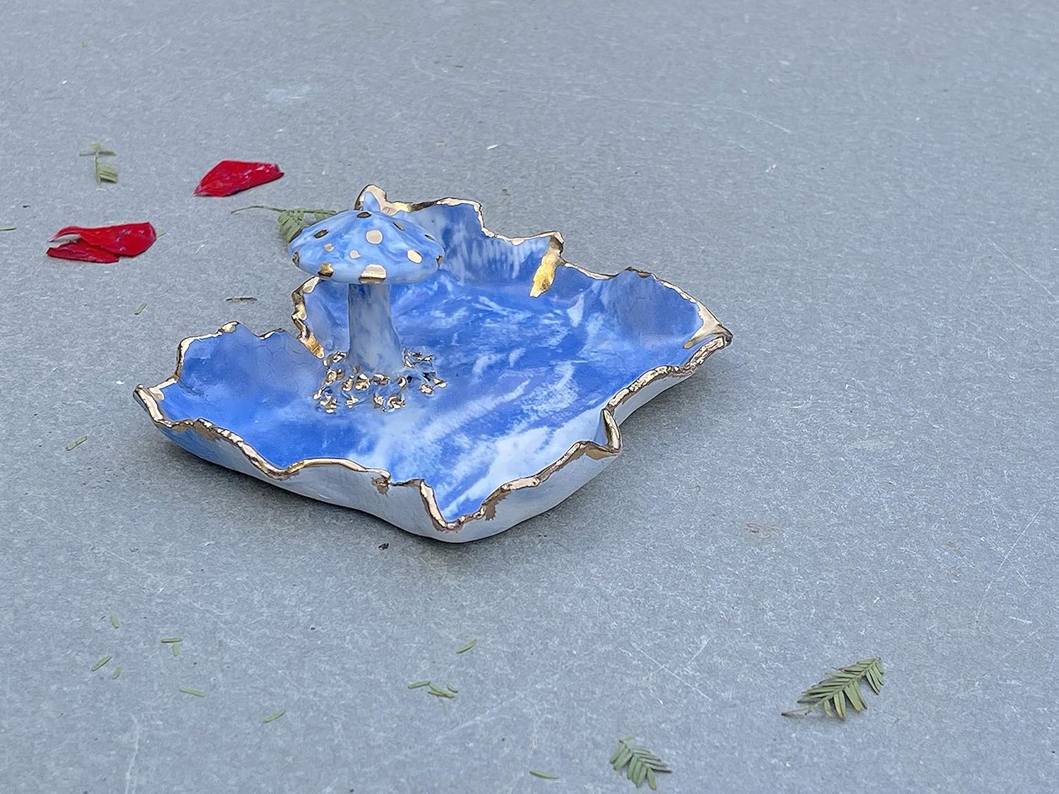 91oOORmaXcL._SL1500_.jpg Ceramic White Blue Gold Marbled Mushroom Ring Holder, Handmade Jewelry Dish, One of a Kind Gift for Mom, Bride, Sister, Daughter, Wife, Best Friend, Girlfriend, Her, Them, Men, Women - Image 8