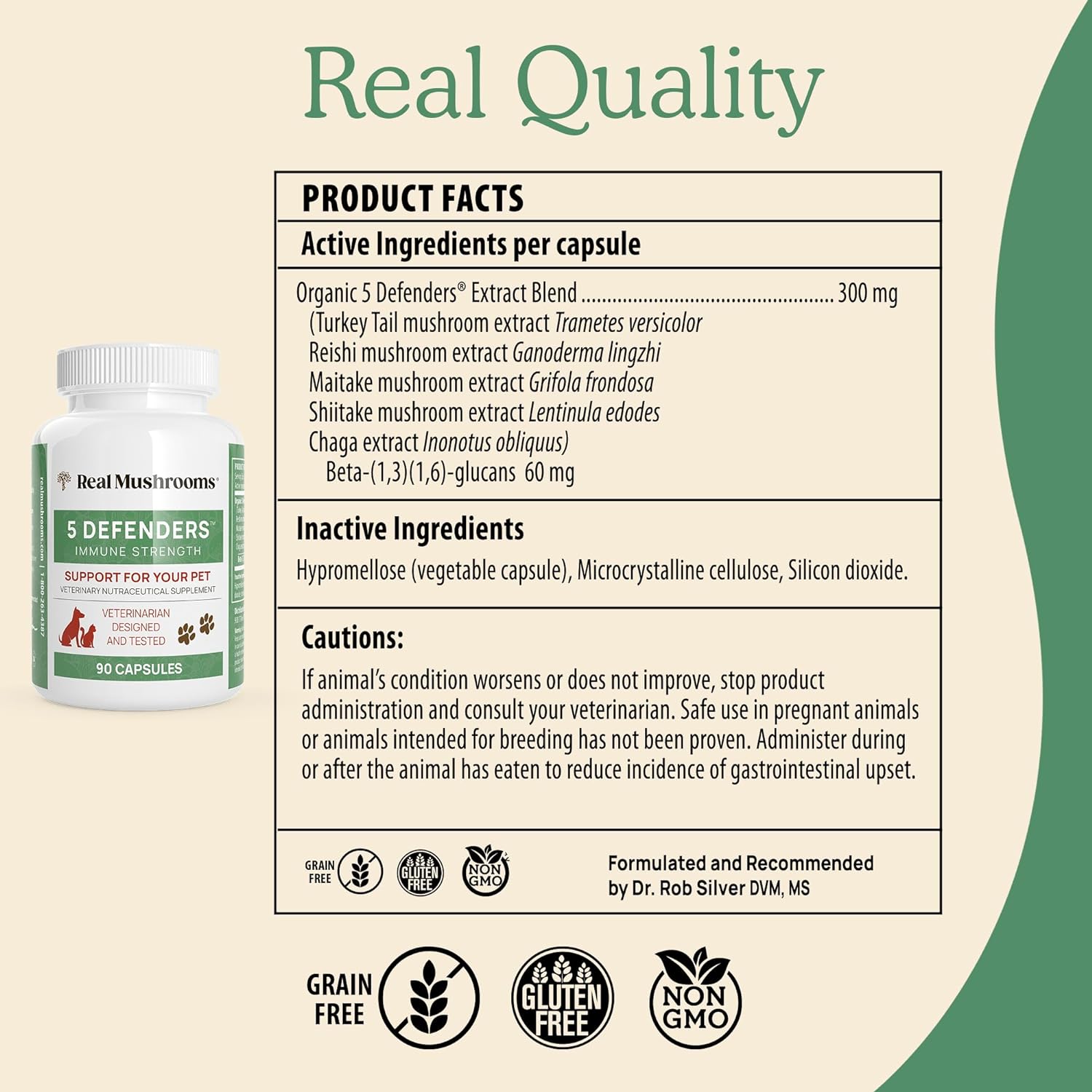1743920286_81CVfaXh18L._AC_SL1500_.jpg Real Mushrooms 5 Defenders for Humans (45g) & Pets (90ct) - Pouch & Capsules Bundle - Chaga, Shiitake, Maitake, Turkey Tail & Reishi Mushroom - for Immune Strength & Overall Wellbeing - Vegan, Non-GMO - Image 8