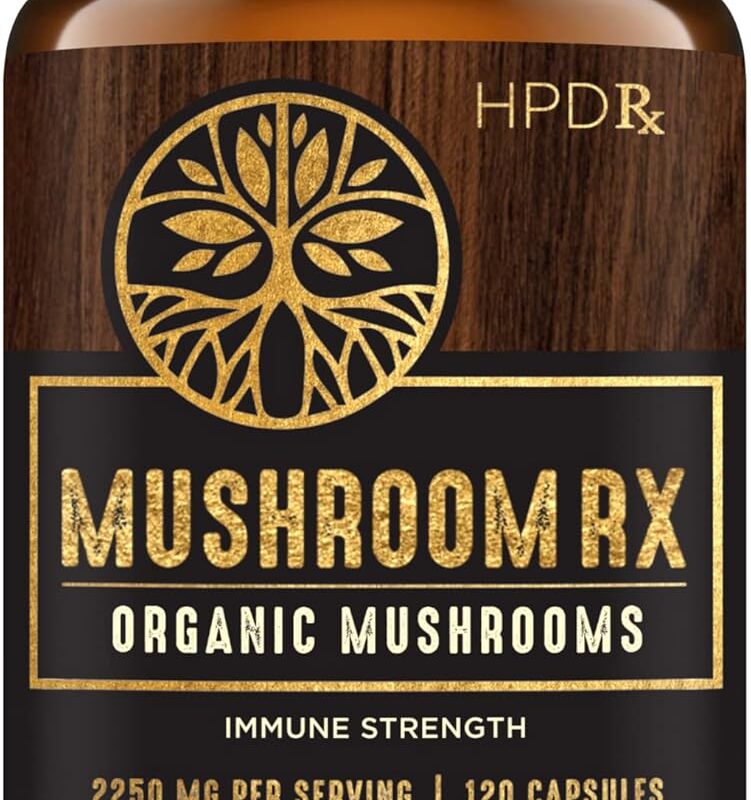 Mushroom Rx Organic Mushroom Extract Blend Max Immunity Dose, Lion’s Mane, Chaga, Reishi, Shiitake Maitake & Turkey Tail Mushroom Supplements | 2250 mg, 30-Day Supply, Pack of 1