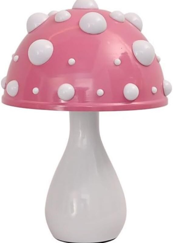 Pink Mushroom Lamp, LED Aesthetic Lamp Modern Lighting, 3 Color Dimmable Mushroom Table Lamp, Decor Mushroom Night Light for Bedroom, Living Room, USB Powered, Plug Not Included