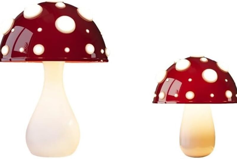 Mushroom Lamp Set of 2 Large and Small Mushroom Shaped LED Table Lamp - Mushroom Rechargeable Plug-in Wireless Lamp with Three-Color Dimming and Touch Operation -Mushroom Lamp for Bedroom Living Room