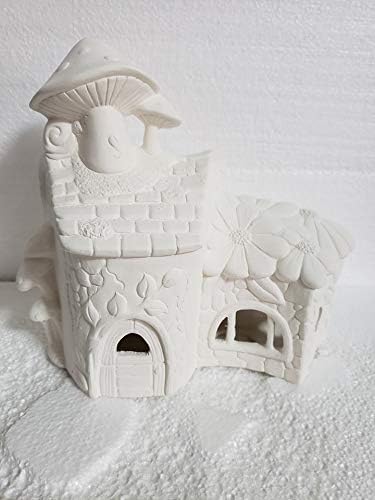 Mushroom Daisy Den Fairy House 8 1/4" Ceramic Bisque, Ready to Paint