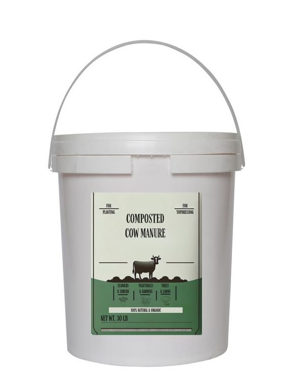 Organic Composted Cow Manure – 30 lb Pail – Soil Amendment for Gardens, Lawns, and Plants – Natural Fertilizer for Healthier Growth