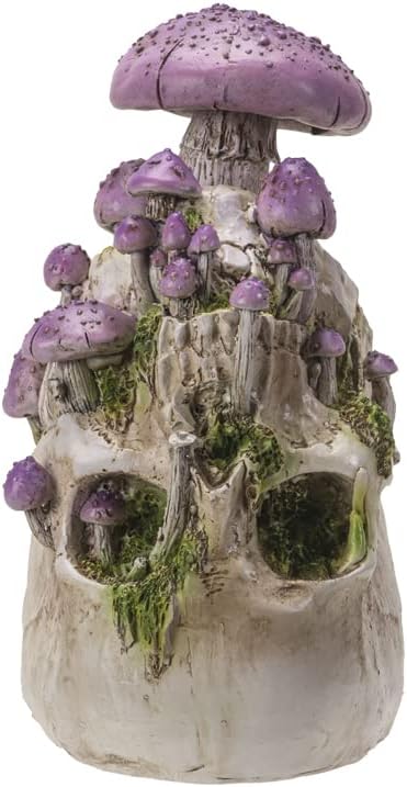 Pacific Giftware Skull with Purple Mushrooms Figurine, 8.66-inch Width, Resin, Home Décor, Tabletop Décor, Halloween