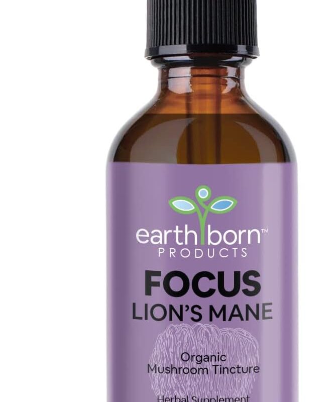 Earthborn Products Lion's Mane Mushroom Tincture - 100% Organic, Supplement Support for Brain, Memory, Sleep, Focus & Clarity 2 Fl Oz (60 Servings)