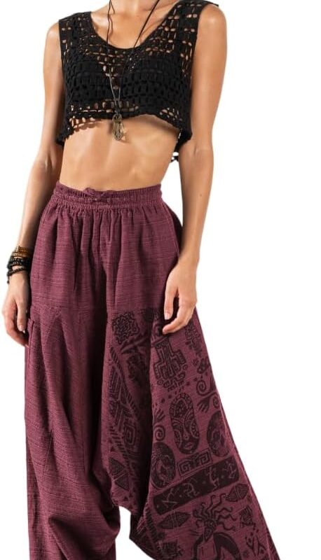 The Veshti Company Women's Printed Harem Pants - Boho Yoga Baggy Pants with Elastic Waist & Drawstring, Hippie Lounge Pants