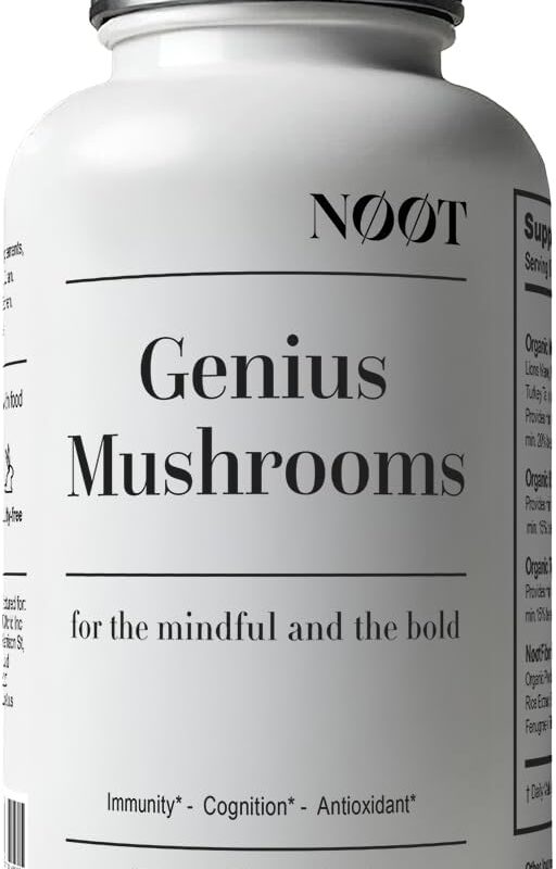 Genius Mushrooms - Organic Mushroom Supplement - Nootropic/Adaptogenic - Vegan Brain Supplements for Memory and Focus - Immunity and Resilience - 60 Capsules / 2 Month Supply