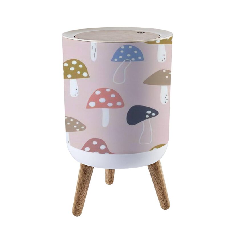 Small Trash Can with Lid for Bathroom Kitchen Office Diaper Seamless mushrooms different colored mushrooms a pink drawing design Bedroom Garbage Trash Bin Dog Proof Waste Basket Cute Decorative