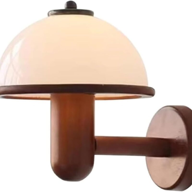 Creative Mushroom Shape Modern Wall Lamp,Nordic Wood Art Lamp Body Interior Decoration Wall Mount Lamp,White Translucent Acrylic Lampshade Sconce Light,for Living Room, Bedroom Wall Lighting
