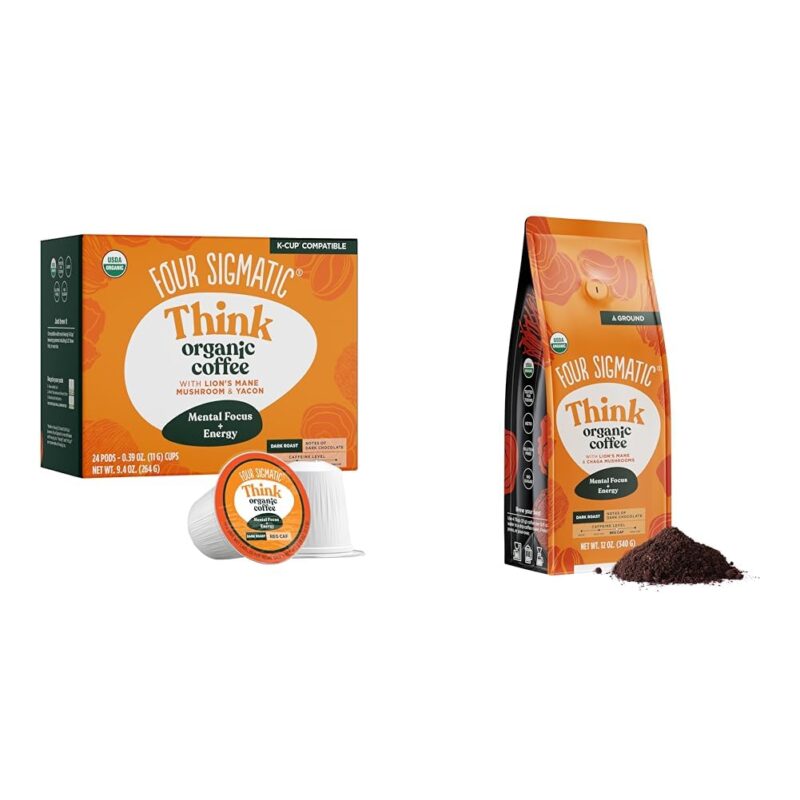 Four Sigmatic Focus Mushroom Coffee K-Cups + Ground Coffee Bundle | Organic Dark Roast Coffee with Lion's Mane Mushroom, Chaga and Yacon for Better Focus and Immune Support