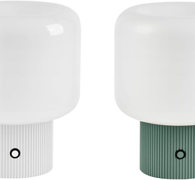1 Green Halo Mushroom Lamp + 1 White Halo Mushroom Lamp | Battery Operated Cordless Rechargeable Touch Dimming Table Lamp for Bedroom Nightstand
