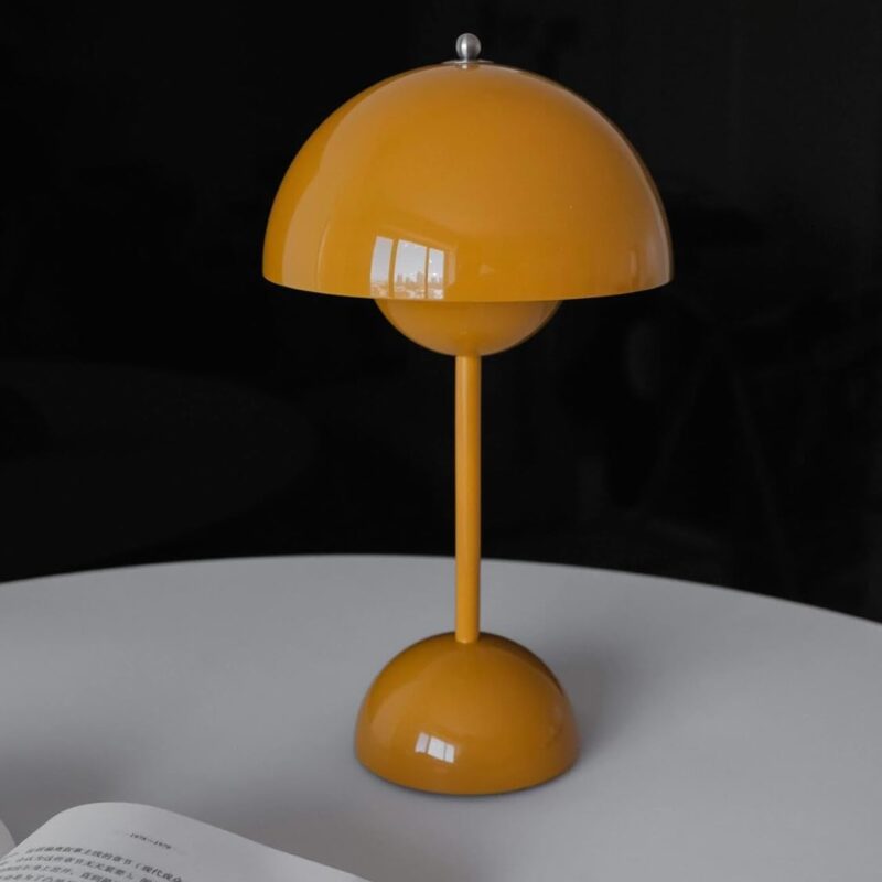 Flowerpot Lamp Modern Flower Bud 12" Cordless Touch Dimmable 2600mAh Rechargeable Desk Lamps Nordic Minimalist Mushroom Lamps Retro Nightstand Bedside Lamp for Bedroom Living Room(Mustard Yellow)