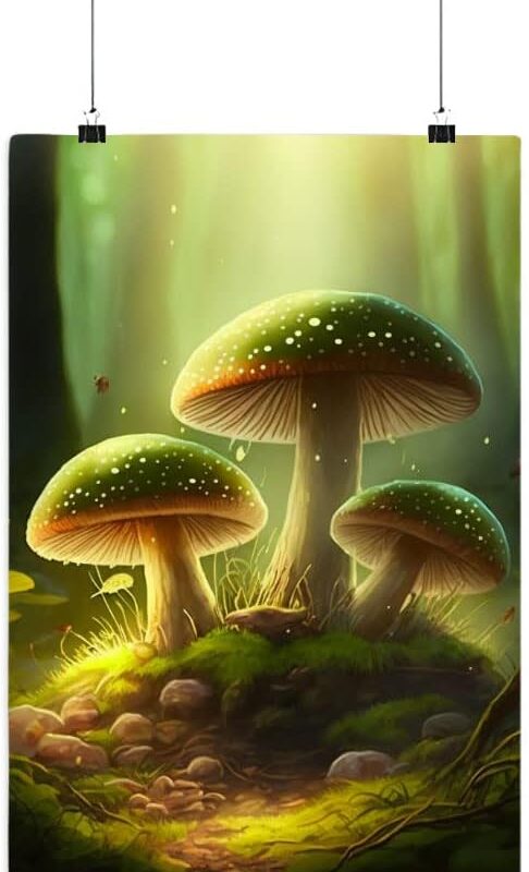 Mushroom Art Satin Poster - Realistic Art Print - Cool Art Wall Poster - 20 x 30 inches