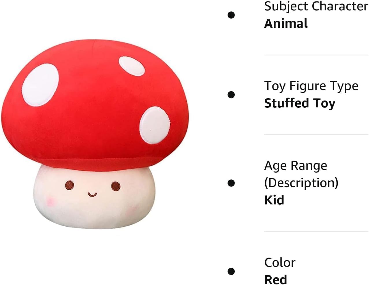 51zNw7re40L._AC_SL1277_.jpg Cute Mushroom Plush Kawaii Doll Mushroom Plushie Stuffed Animal Pillow Home Decor Kids Gifts (Red, 23.6 inch) - Image 6