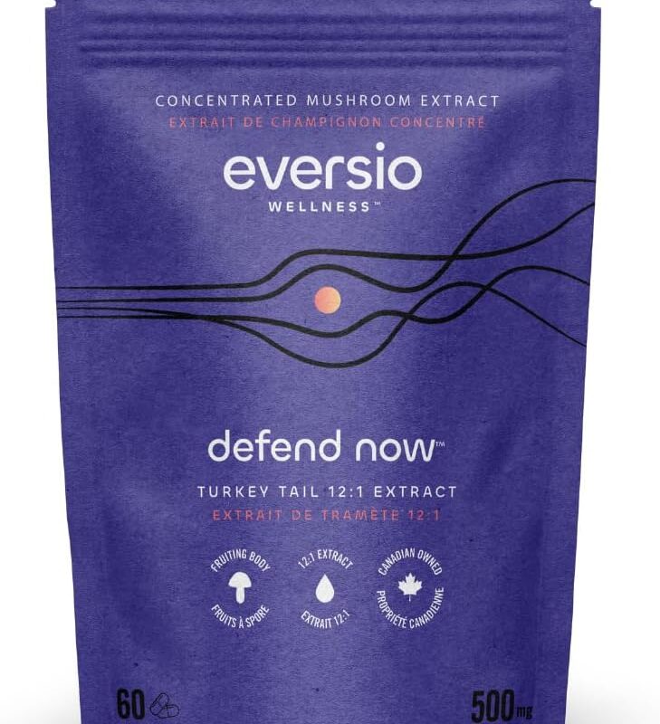 Eversio Wellness Defend Now Organic Turkey Tail Mushroom Supplement - 12:1 Turkey Tail Extract in 60 Vegan Capsules (500mg) - 45% Verified Beta-D-Glucans!
