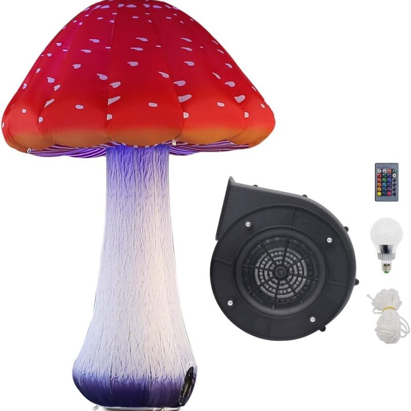 SAYOK Full Printing Colored Giant Inflatable Mushroom Decorations with Air Blower (1 Piece, 8.2ft Tall) Inflatable Decorations for Theme Park, Event, Party, Stage Decoration