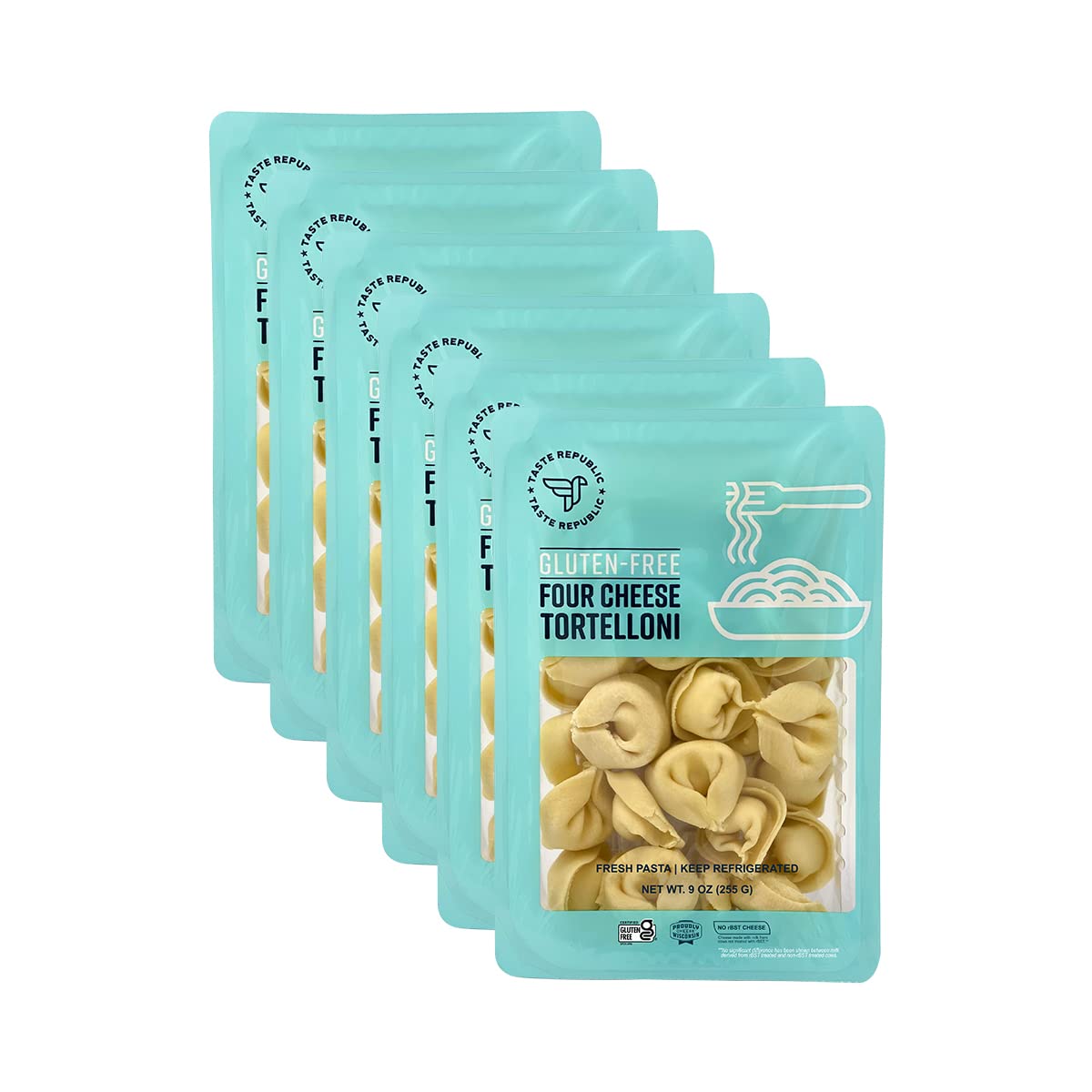 6111bv27V7L._SL1200_.jpg Gluten-Free Tortelloni, Four Cheese Stuffed Fresh Pasta, Cooks in Just 3 Minutes, Taste Republic, Frozen, 9oz (6 Pack)