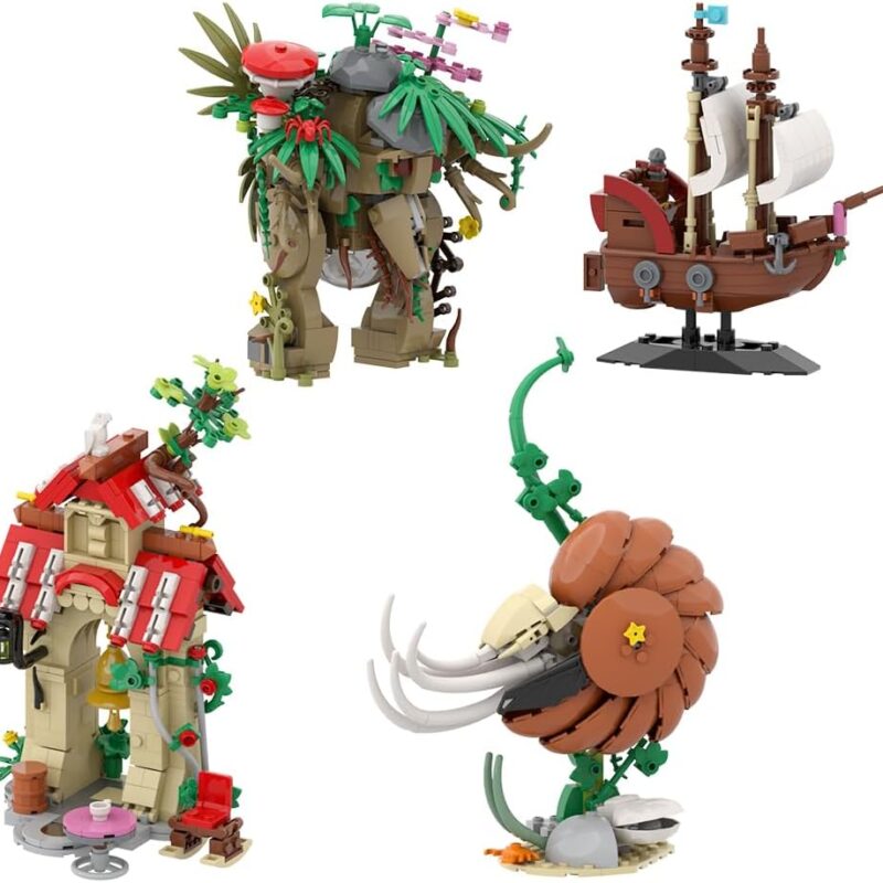 Plants Princess Monster Elves Mushroom Nautilus Shell Building Block Toys, 4 in 1 Fairy Tale Creative Models for Collection, Suitable for Adults Boys Girls Fans Kids Aged 6+ (1191 PCS)
