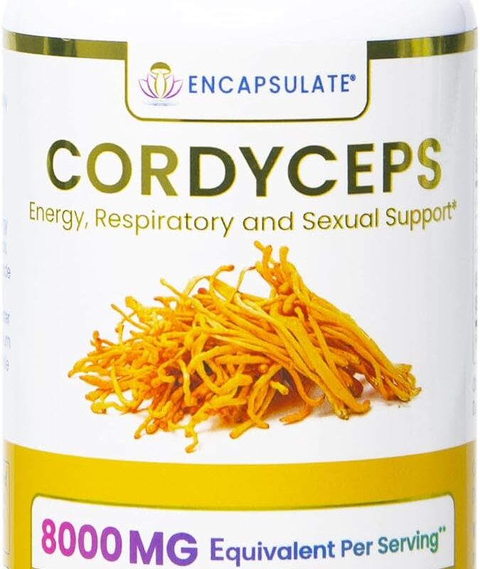 ENCAPSULATE Cordyceps Capsules 8:1 Extract – Premium Organic Fruiting Body 8:1 Mushroom Extract – Adaptogen Mushroom Supplement for Performance, Energy, Stamina & Immune Support – 60 Vegan Capsules