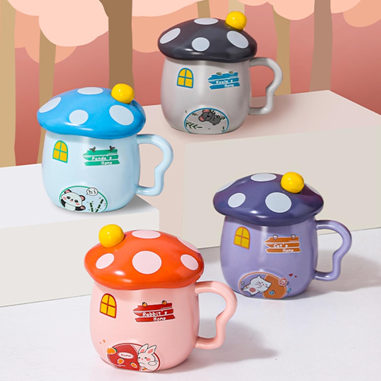 612DIAF26L._AC_SL1500_.jpg Mushroom Mug, Mushroom Cup 4 Pieces Cute Coffee Cup with Handle Gifts for Men Women for Office Work Home 15.2Oz,1 - Image 2