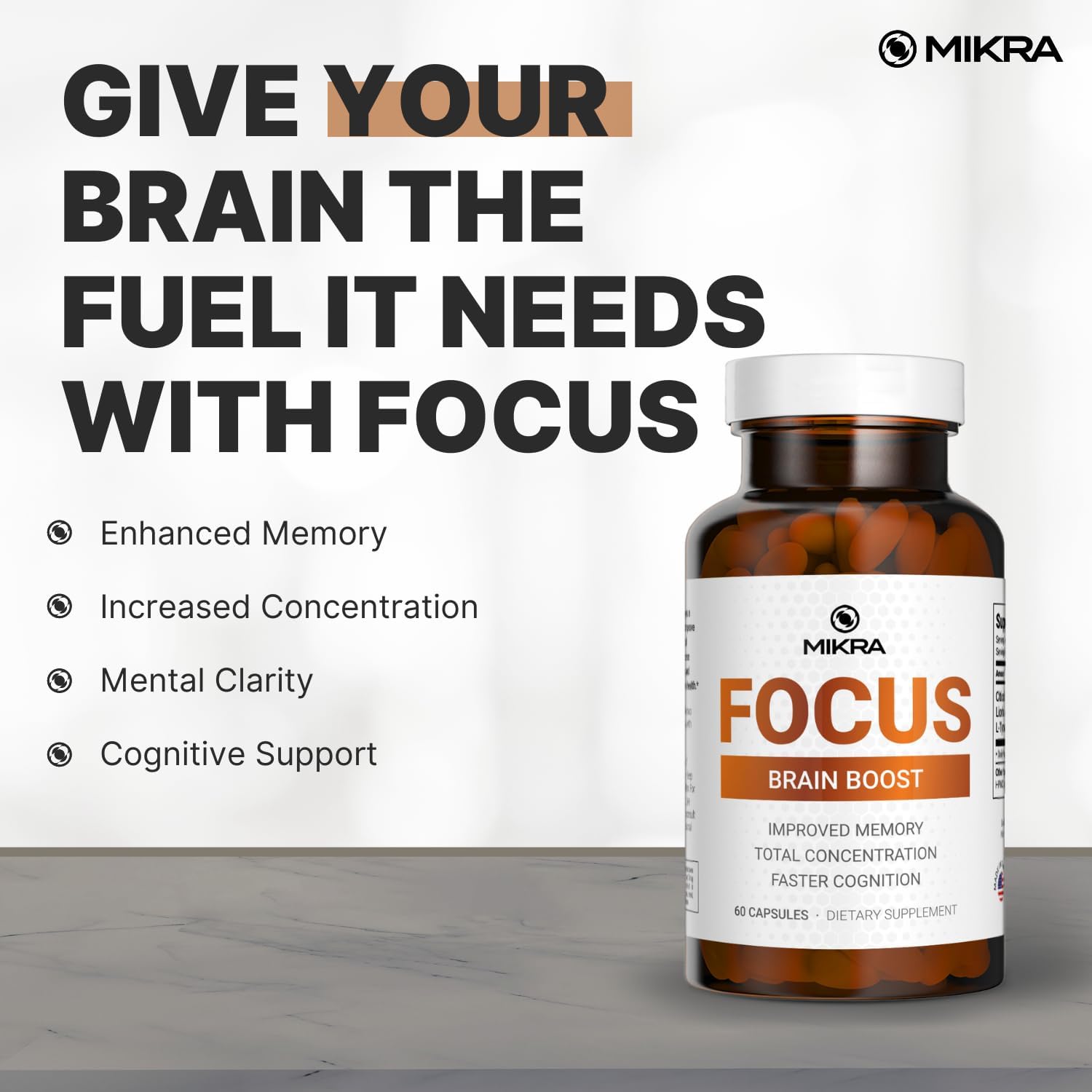 613VPRR045L._AC_SL1500_.jpg Mikra Brain Supplements for Memory and Focus - Mental Clarity Energy Boost - Citicoline Tyrosine Lion's Mane Mushroom - Premium Brain Supplement - 60 Vegan Powder Capsules 1 Month Supply - Image 2