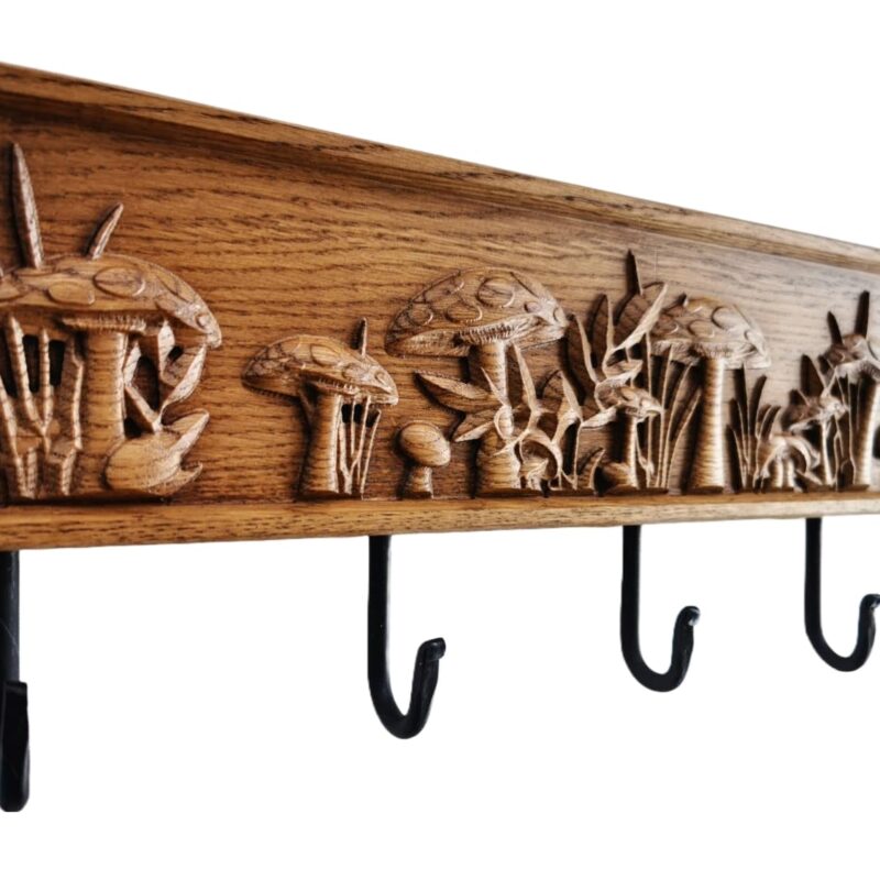 Wooden wall mounted coat rack Mushroom Forest with 5 or 7 hooks (7-hooks)