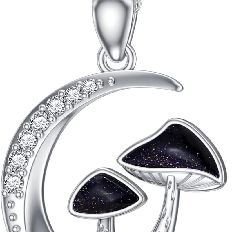 Diamond Moon and Mushroom Necklace for Women 925 Sterling Silver Mushroom Pendant with Lab Grown Diamonds Mushroom Jewelry Gifts