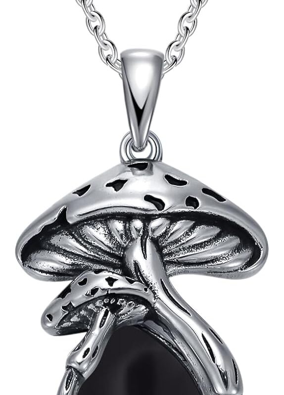 YYB Mushroom Necklace for Women S925 Sterling Silver Malachite/Moss agate/Opal/Moonstone/Black Onyx Oxidized Mushroom Pendant Jewelry Anniversay Birthday Gifts