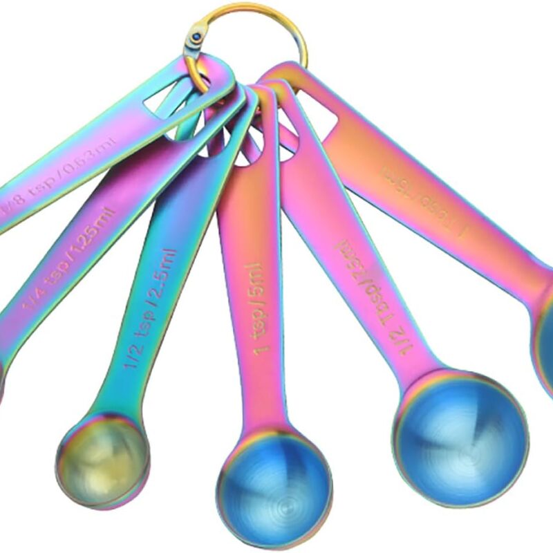 Meisha Measuring Spoons, Heavy Duty 18/8 Stainless Steel Measuring Spoons Cups Set, Set of 6 for Gift Measuring Dry and Liquid Ingredients - Rainbow