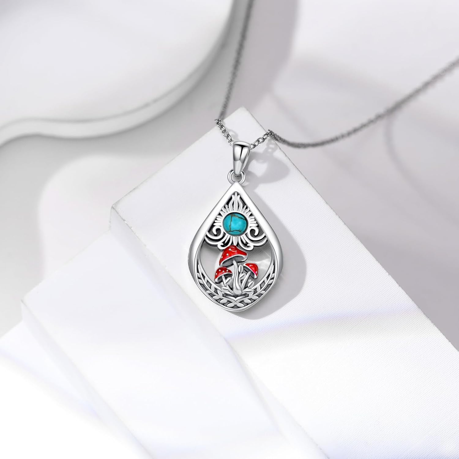 61CIY9N8aTL._AC_SL1500_.jpg Natural Turquoise Mushroom Necklace for Women 925 Sterling Silver Red Mushroom Pendant Turquoise Mushroom Jewelry Gifts for Mom Wife - Image 5