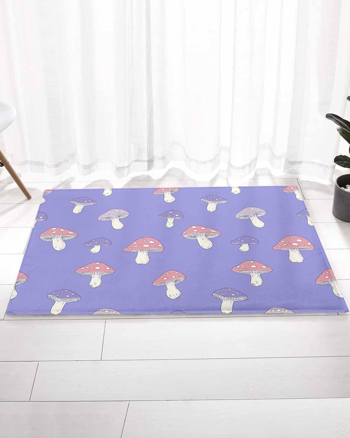 61CaoHPTd5L._AC_SL1500_.jpg DecorLovee Purple Mushroom Furry Door Mat Fluffy Area Rug - 24" x 35" Non-Slip Absorbent Bathroom Rugs, Spring Botanical Washable Indoor Carpet Runner for Bedroom Laundry - Image 6