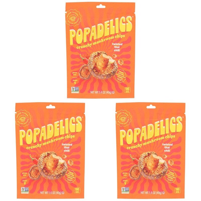 Popadelics Crunchy Mushroom Chips, Twisted Thai Chili, Vegan Friendly, Kosher, Gluten Free & Non-GMO, 1.4 Ounce (Pack of 18)