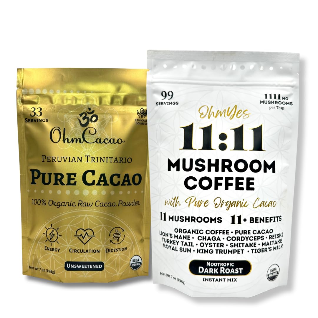 61FToXDkqZL._SL1080_.jpg OhmYes Essentials Duo: 1111 Mushroom Coffee & Pure Cacao - 100% Organic