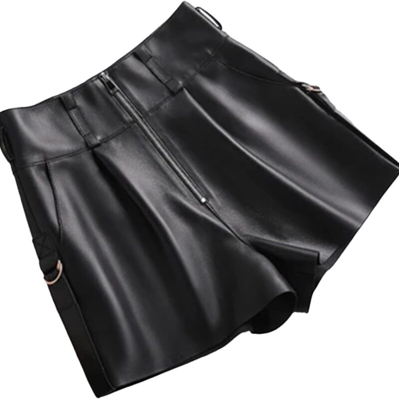 Women’s Gothic Laced Waist PU Leather Shorts Ornate Corset Lacing for Dark Academia-Inspired Outfits