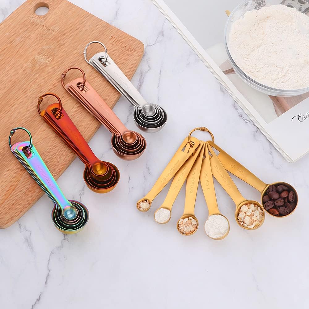 61H0HxhjawL._AC_SL1000_.jpg Meisha Measuring Spoons, Heavy Duty 18/8 Stainless Steel Measuring Spoons Cups Set, Set of 6 for Gift Measuring Dry and Liquid Ingredients - Rainbow - Image 3