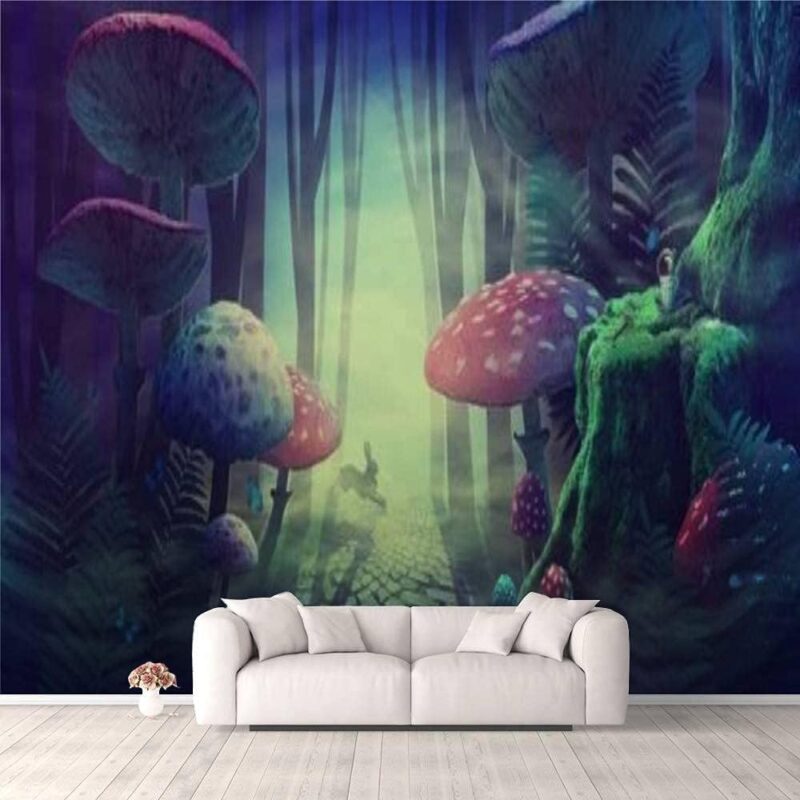 Modern Fantastic Forest Landscape Road Mushrooms Wallpaper Mural for Living Room Bedroom TV Background Wall