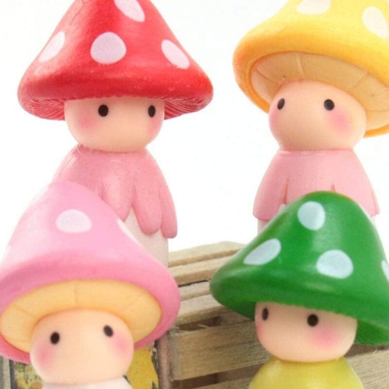 Mushroom People - 1 1/2" Tall Set of Four Miniature Mushrooms Fairy Garden Dollhouse gnome Home Diorama Project Craft 207-1202 (One Pack Set)