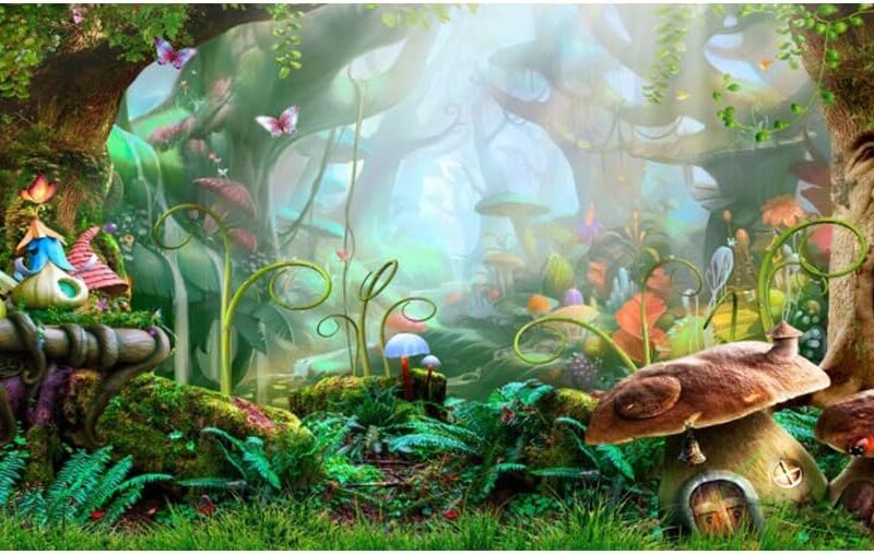 AWERT 16x8ft Magic Forest Backdrop Banner Enchanted Fairy Tale Wonderland Tree House Mushroom Fantasy Plant Background for Photography Kids Birthday Party Baby Shower Decoration Supplies