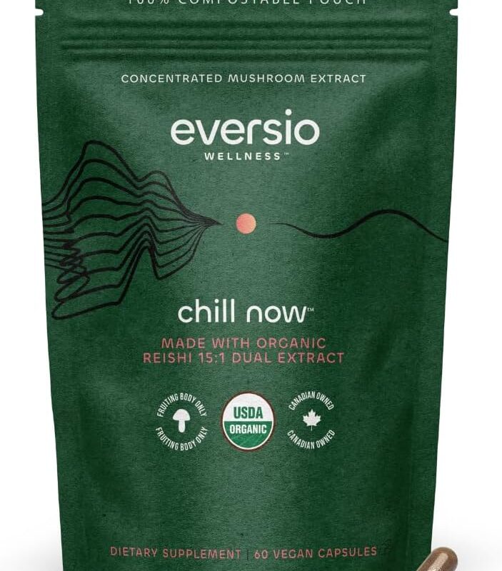 CHILL Now Organic Reishi Mushroom Supplement - 15:1 Reishi Dual Extract in 60 Vegan Capsules (250mg)